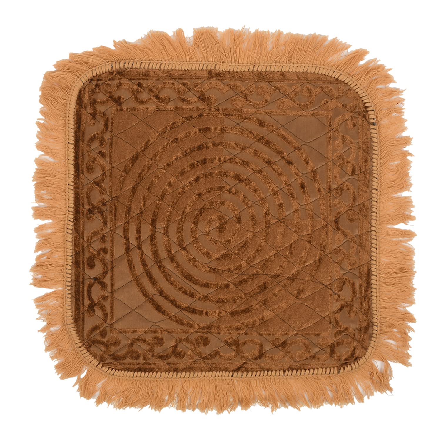 Kuber Industries Velvet Circle Print Pooja Aasan/Prayer Aasan/Meditation Mat for Home Pack of 2 (Brown) 54KM4133 2