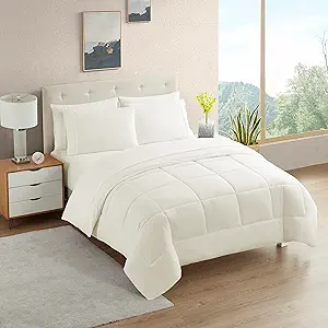 RV Short Queen Comforter Set for RV Camper - Comforter Set with Fitted & Flat Sheet, 4 Pillowcases - Tailored for RV Short Queen Beds - Cozy Essentials for Your RV Bedroom, Ivory