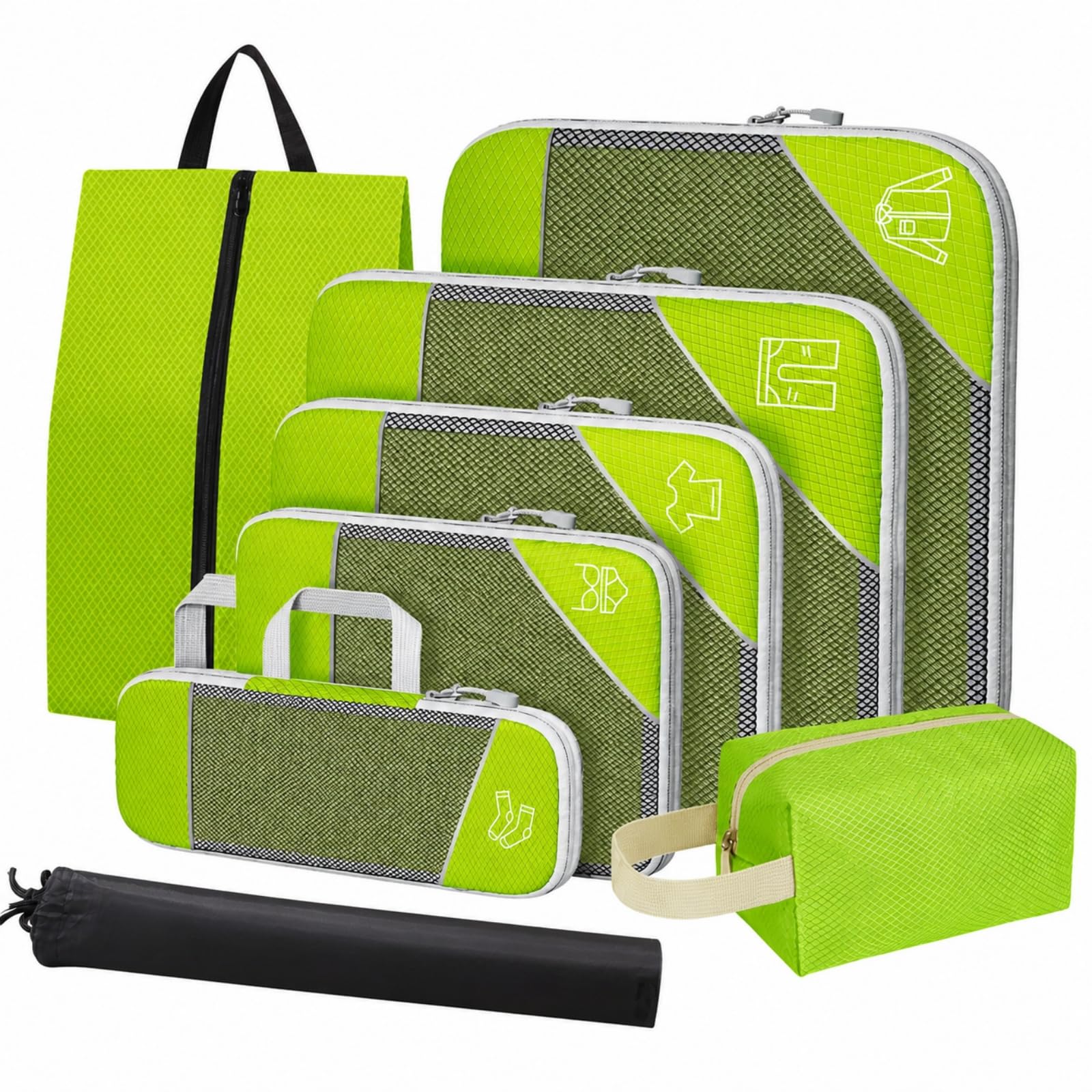 perfeclan 8 Piezas Organizador Viaje Nailon Portátil Organizador Viaje con Compartimentos con Cremallera Resisn Bolsa Organizadora Cremallera, Verde