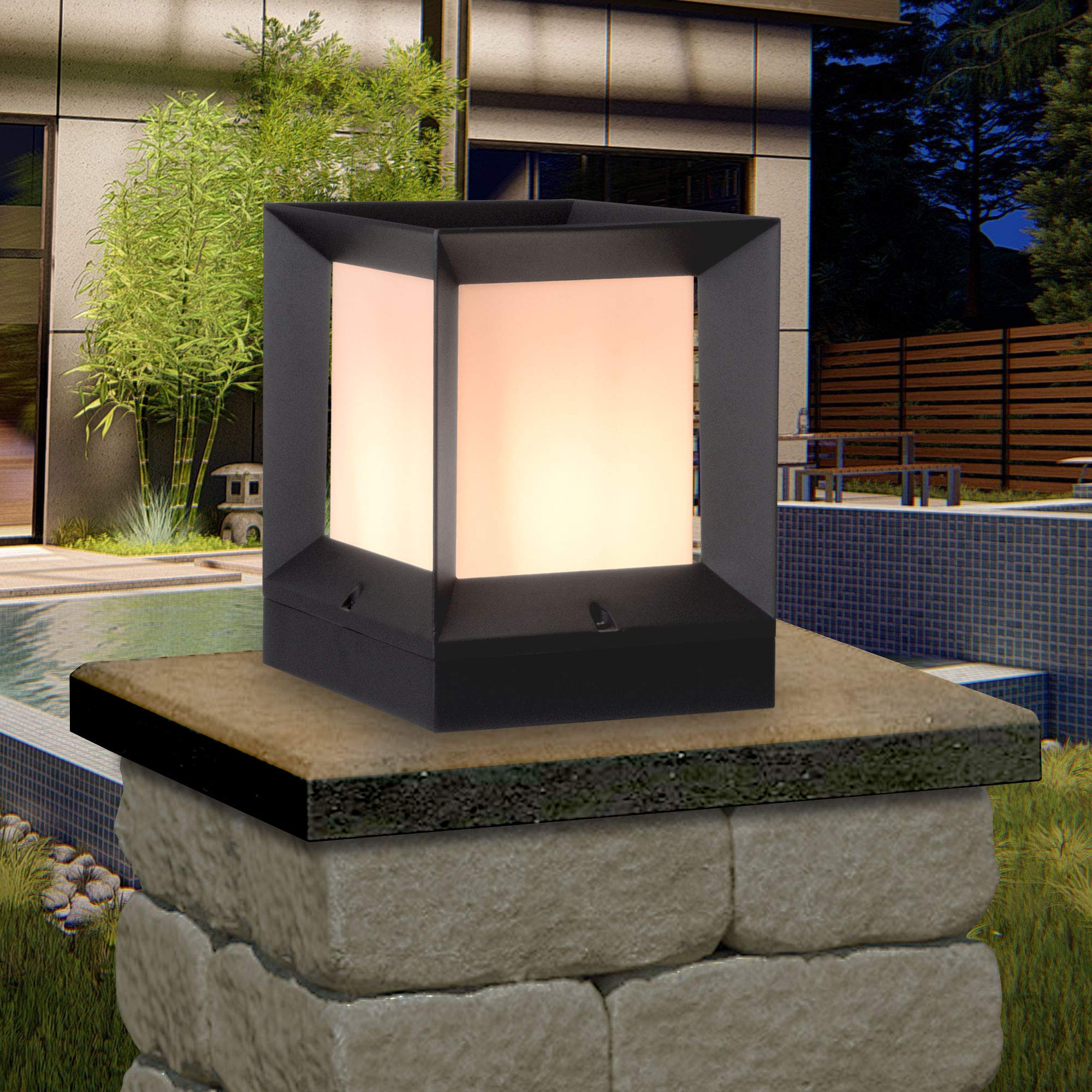 max K O M F O R T Kubische Aussenlampe E27 Sockelleuchte Pfostenleuchte Pfeilerleuchte Aussenleuchte Standleuchte Wegeleuchte Gartenlampe würfelförmig PAX 1425B Anthrazit (220x270x220mm)