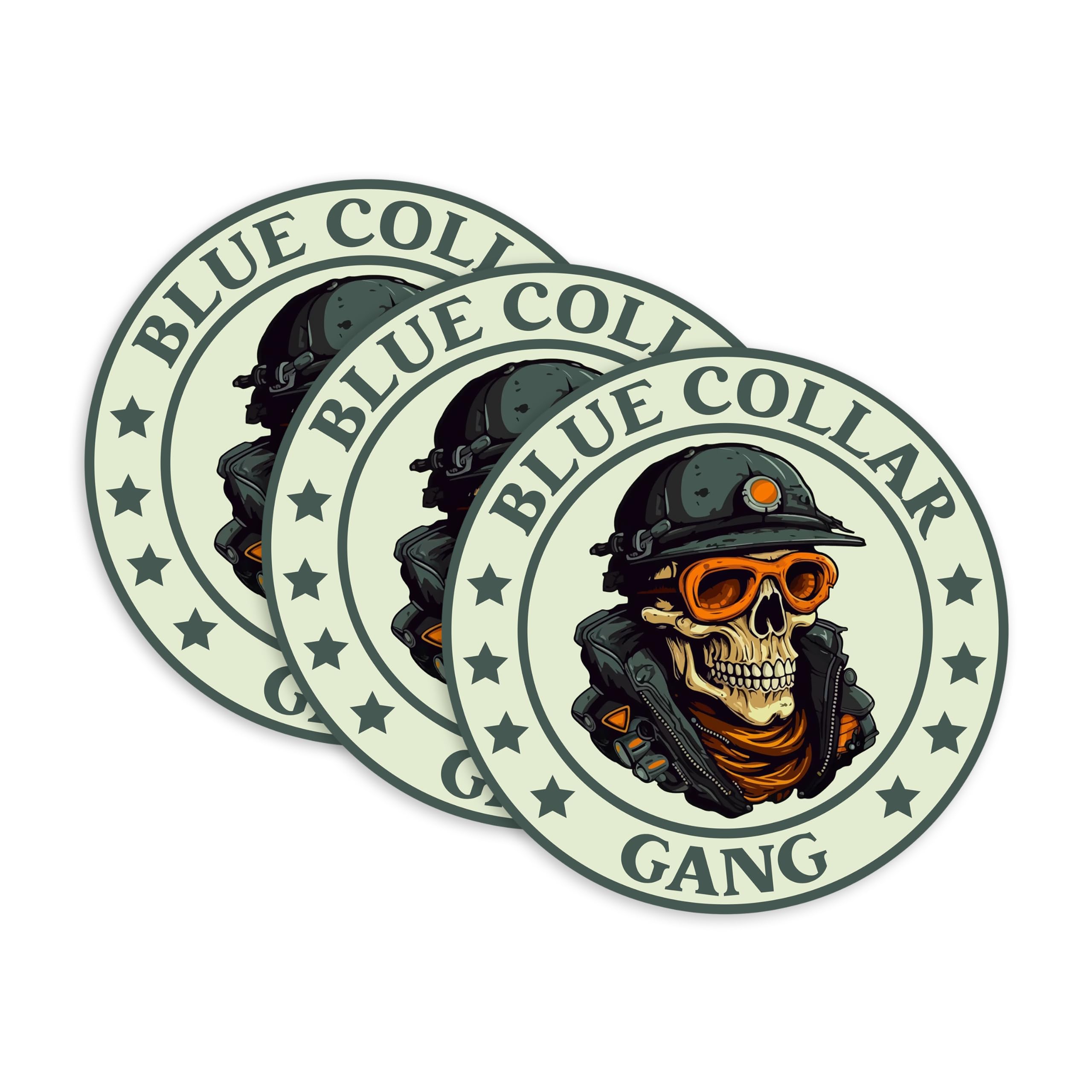 Set 3Pcs Blue Collar Gang Sticker Funny Skull, Repairman Work Meme Humor Sticker Bookish Hard Hat Waterproof 3 Inches Die-Cut Vinyl for Water Bottle Laptop Phone for Friend Coworker Dad Mom