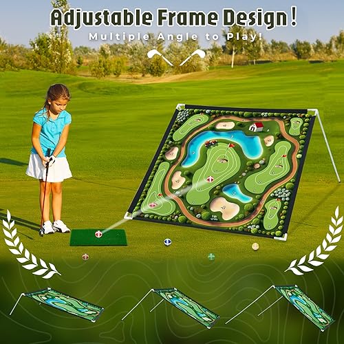 Miniatura 2 de Juego de astillado de golf portátil 2 en 1 de 6 x 6 pies, 2 alfombrillas de práctica de golf ajustables con palos de golf de 3 niveles, 40 bolas