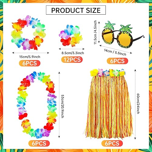 Miniatura 3 de 6 juegos de falda hawaiana Luau Hula de hierba con piña, flores de sol para vacaciones, fiesta de verano hawaiana, cosplay
