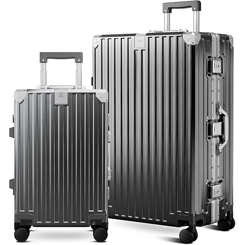 ALPHA CAMP 2 Piece Luggage Sets With Dual Layer Aluminum Frame, TSA Locks, 3-Layer PC 20" Carry-on 28" Checked Lightweight Hardside Zipperless Travel Suitcase Sets, Type-C USB Charging Port
