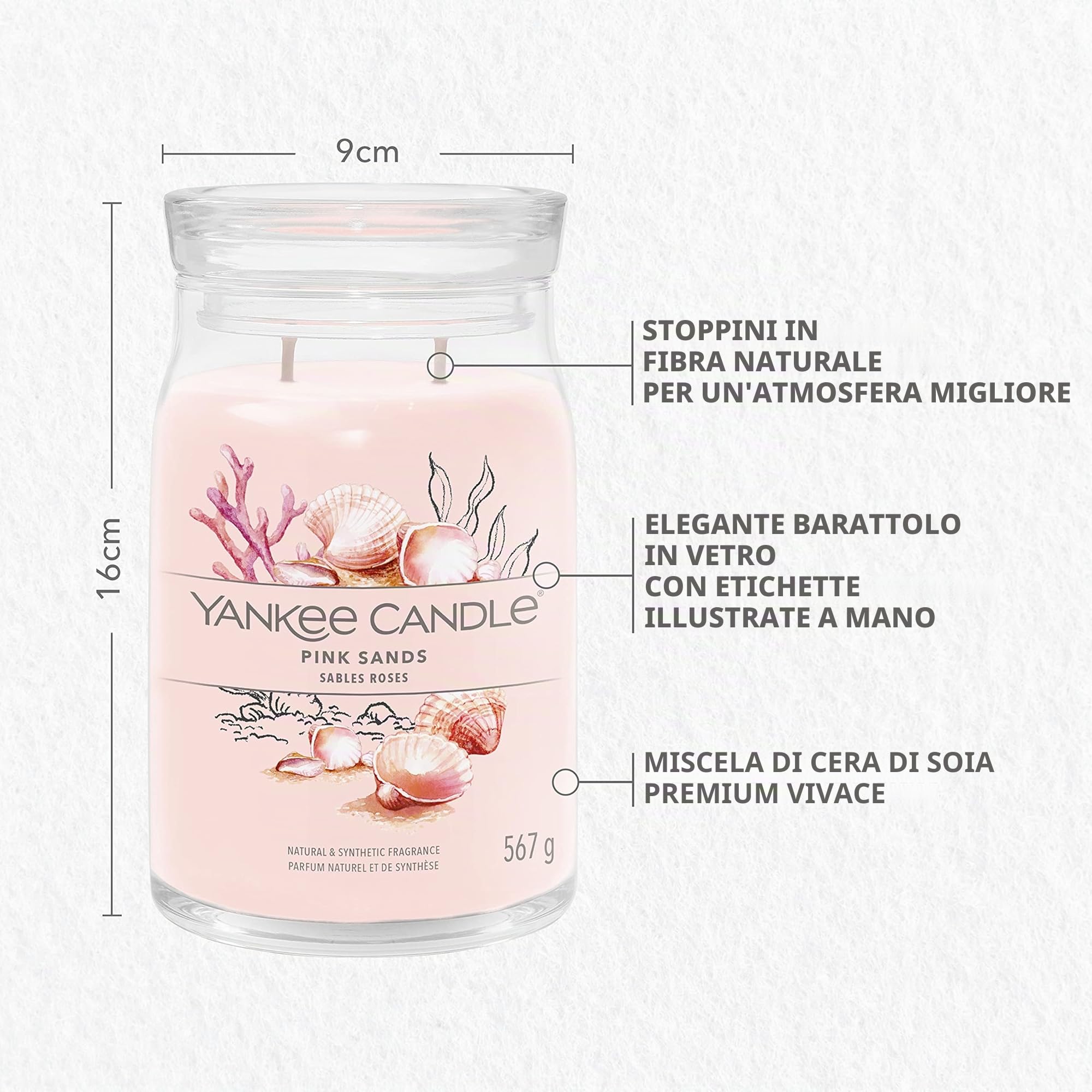 Yankee Candle Signature candela profumata, Sabbie Rosa in giara grande, Candele di miscela di cera di soia lunga durata