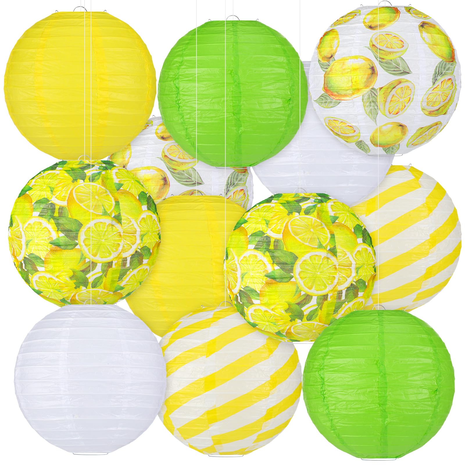Panelee 12 Pcs Lemon Paper Lanterns Summer Lemon Theme Party Decorations Round Hanging Yellow Paper Lanterns for Summer Fruit Bridal Shower Party Decorations Supplies Indoor Outdoor
