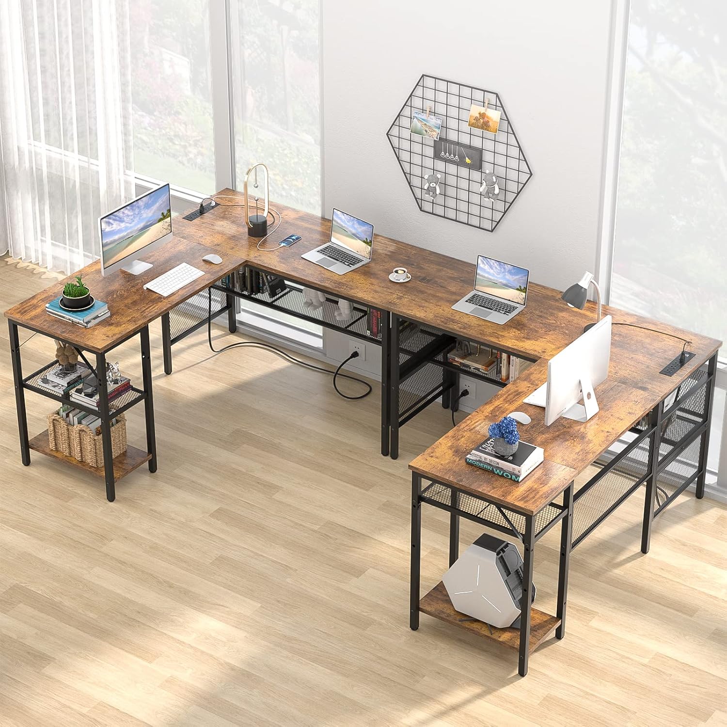 Unikito L Shaped Computer Desk with Magic Portable 4 Power Outlets and USB Charging Ports, 55