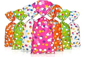 Dotty Delight: 100 Vibrant Polka Dot Cellophane Treat Bags with Twist Ties