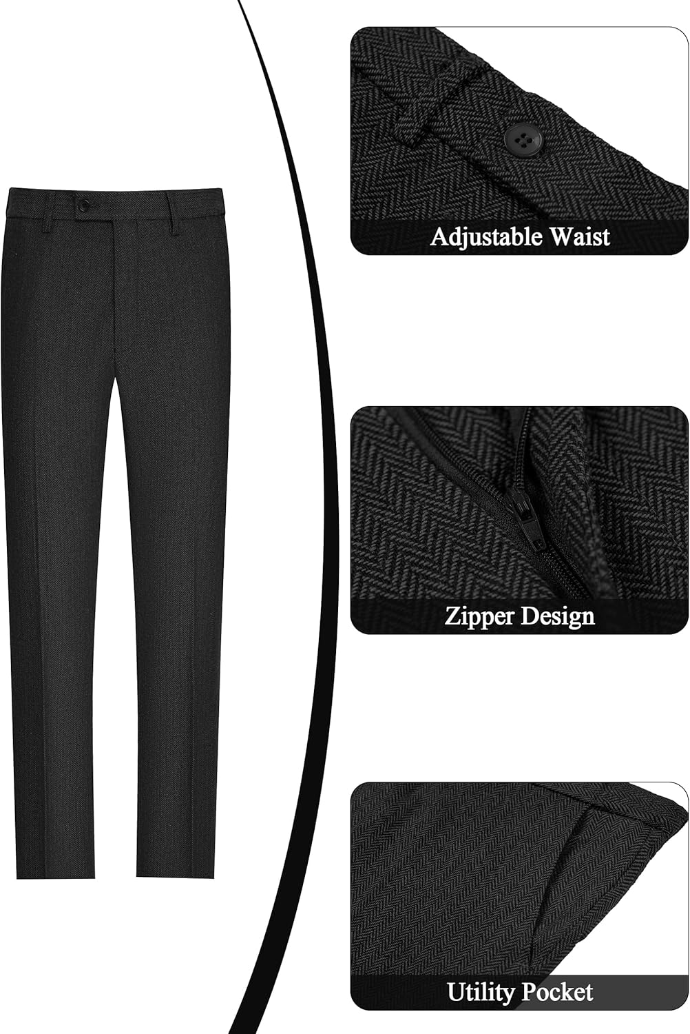 Tweed Herringbone Suit for Men Wool Suits Retro Mens 3 Piece Slim Fit Blazer Jacket Vest Pants Tuxedo Set for Groomsmen Prom