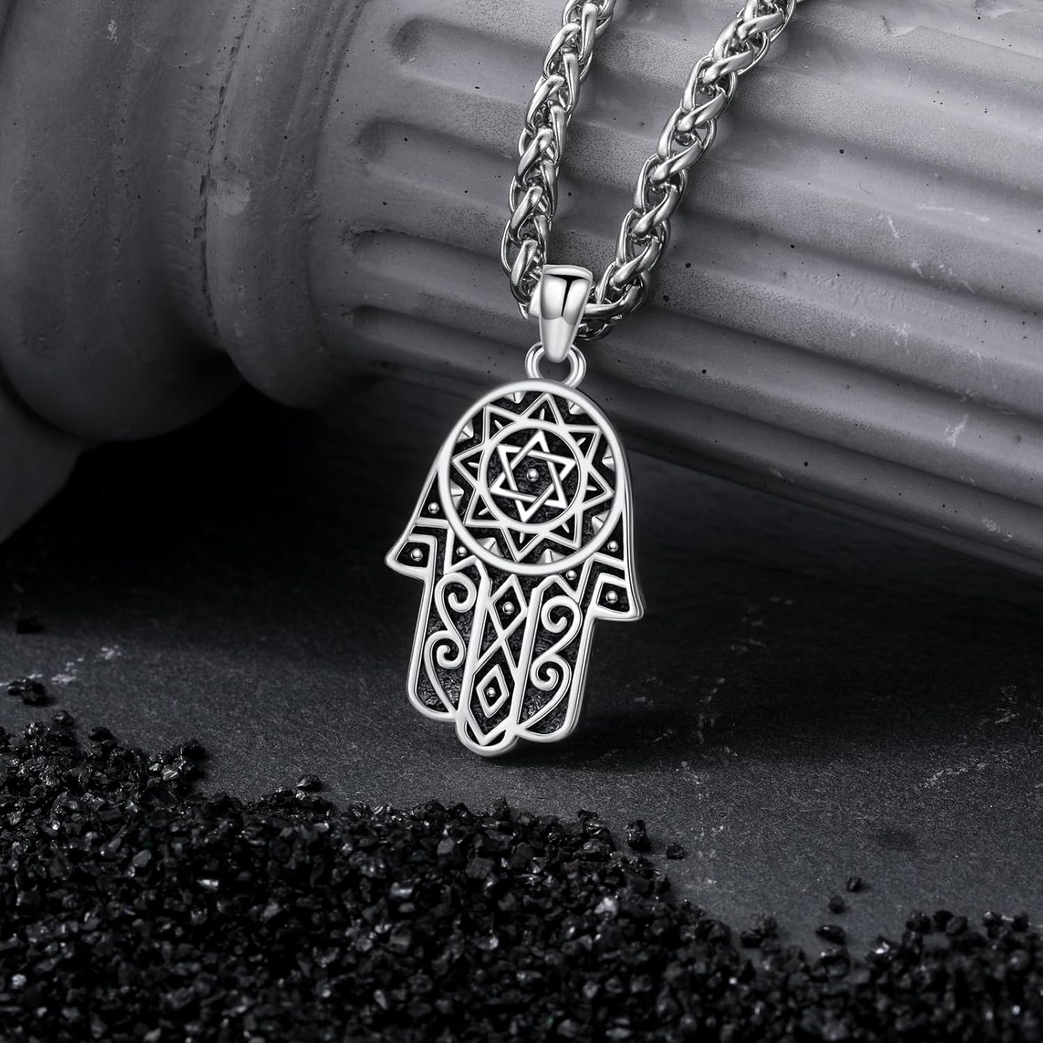 Hamsa Hand Necklace 925 Sterling Silver Hand of Fatima with Star of David Pendant Jewish Jewelry Women Men - Image 2