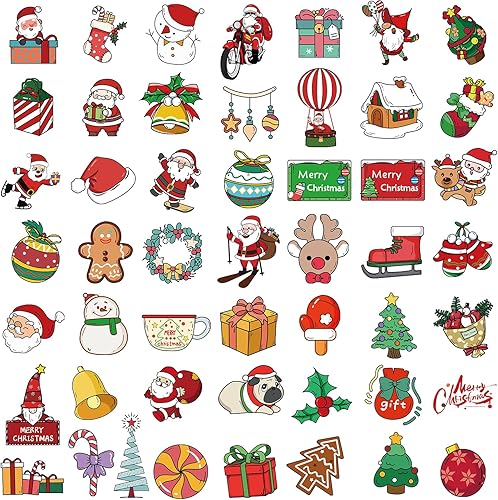Miniatura 2 de Calcomanías de Navidad, 100 unidades, lindas calcomanías impermeables para botellas de agua, divertidas calcomanías de Papá Noel para niños y