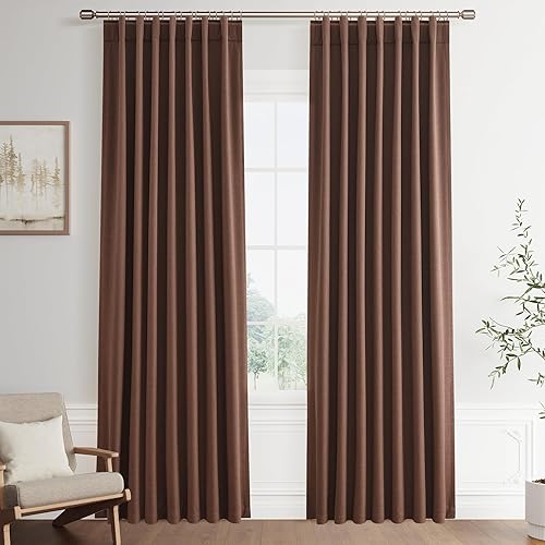 Miniatura 73 de Joywell Cortinas de lino 100% opacas de 45 pulgadas de largo, bolsillo para barra/pestaña trasera, cinturón de gancho/anillos de clip, cortinas de