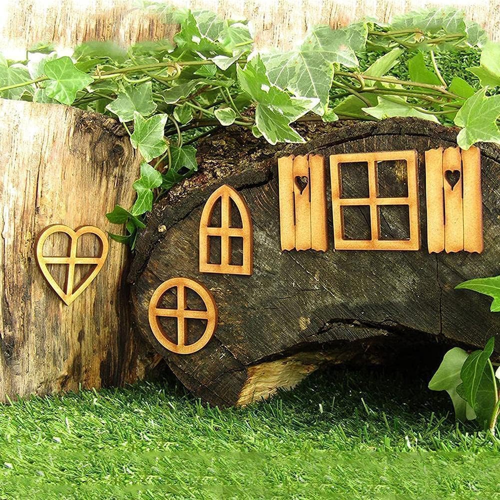 6Pcs Wooden Fairy Garden Door, Blank Fairy House Door and Windows Ornaments Tree Statues for Tree Trunk Yard Decoration, Outdoor Décor