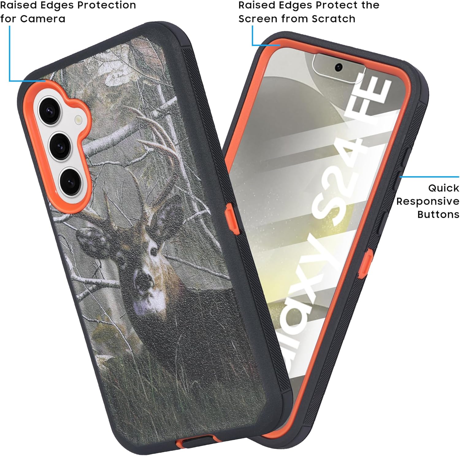Designed for Samsung Galaxy S24 FE Case with Belt Clip Holster, Built-in Screen Protector, Anti-Drop, Shockproof, with Kickstand, Heavy Duty Protection (Deer) - Image 2