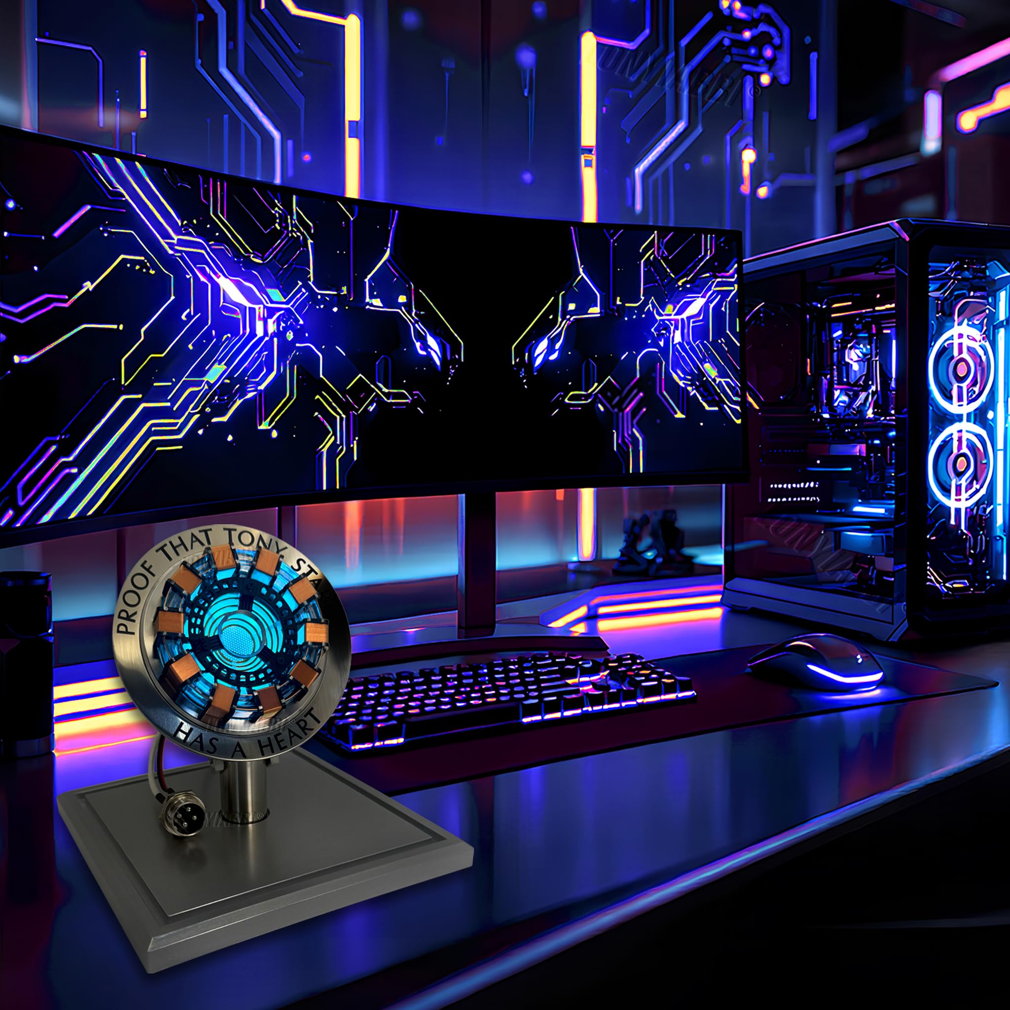 Luz LED ARC Reactor, Vitrina Coleccionable de Ciencia Ficción | Regalo coleccionable para hombres, iluminación ambiental USB, control por toque, modos de luz fija y respiración