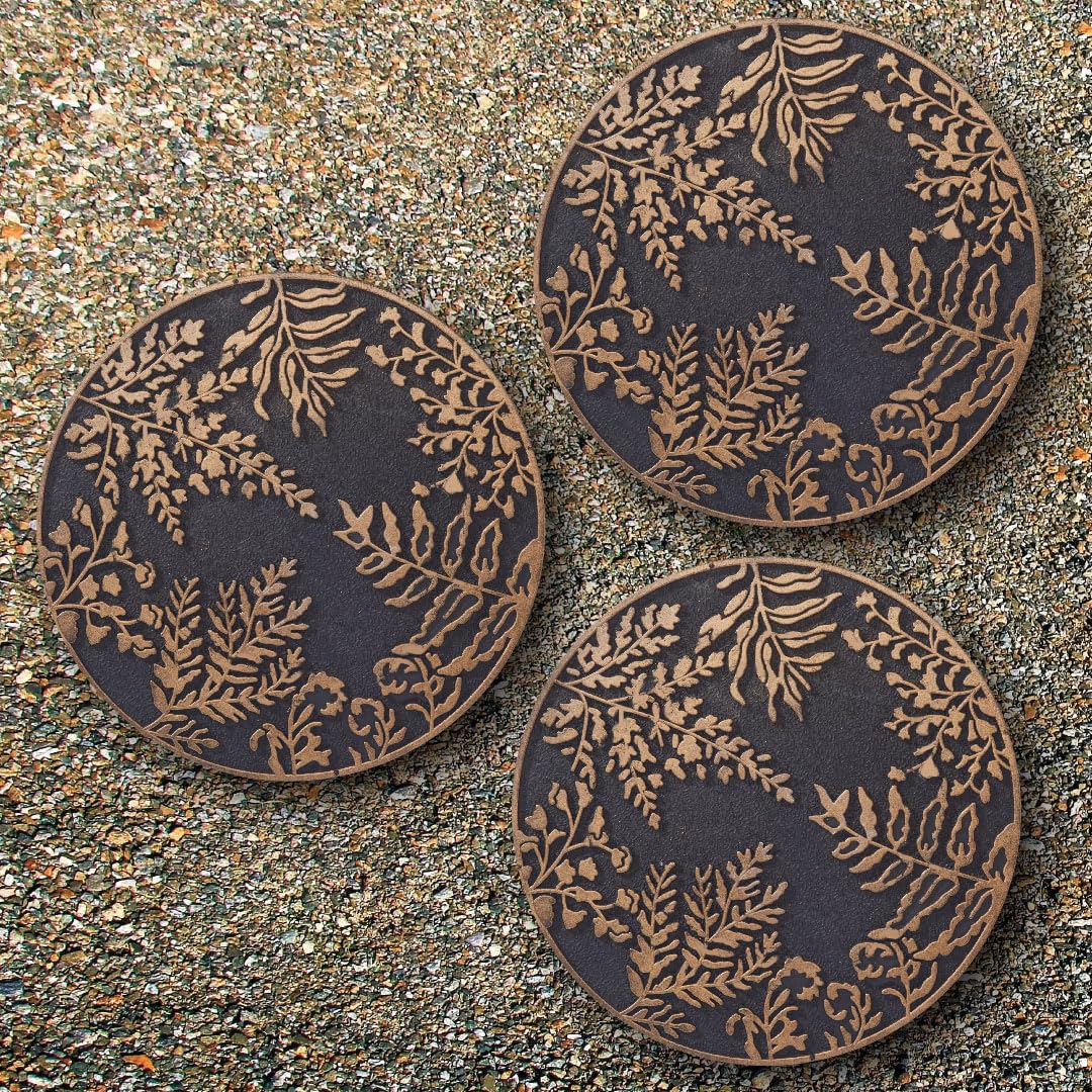 Home Furnishings By Larry Traverso HF by LT Ferns Stepping Stone, 11-3/4 inches, Black with Brushed Brass Finish, Set of 3, TR0781