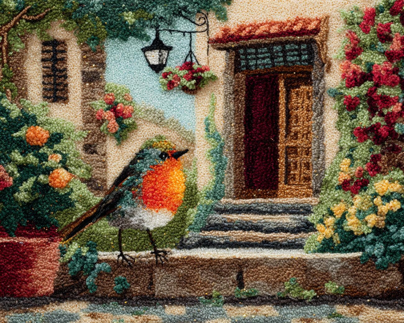 Ambattery R Carpet Latch Hook Kit Birds In The Courtyard 55X75cm