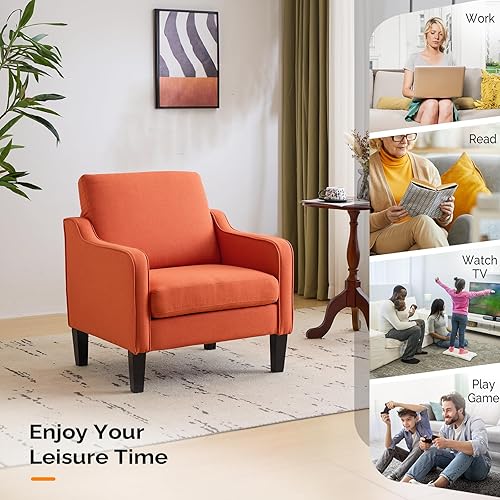 Miniatura 134 de VINGLI Silla decorativa moderna de mediados de siglo, sillas decorativas de tela beige para sala de estar, sillón tapizado, sofá con brazos