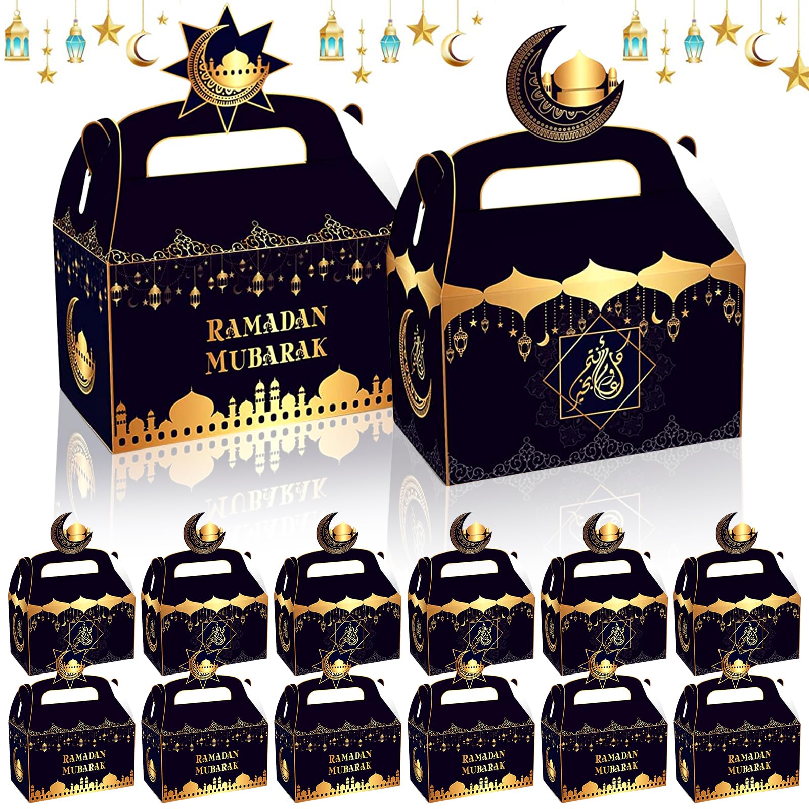 Emballage Fête Islamique Boîtes Cadeaux Eid Mubarak - Lot De 12 - Ramadan Aïd Al-Fitr - Modèles Islamiques Emballage Eid Mubarak