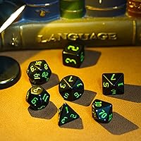 Vista 3 de Juego de dados DND de 7 dados poliédricos con una bolsa de dados de cuero, juego de dados D&D para juegos de mesa RPG (negro)