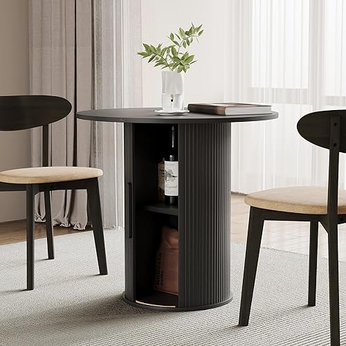 Miniatura 17 de Mesa de comedor redonda para 4, moderna mesa de cocina de granja, mesas de comedor circulares pequeñas de 47 pulgadas con base de tira de madera