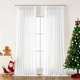 WEST LAKE Bright White Pinch Pleated Sheer Curtains 84 Inches Long for B...