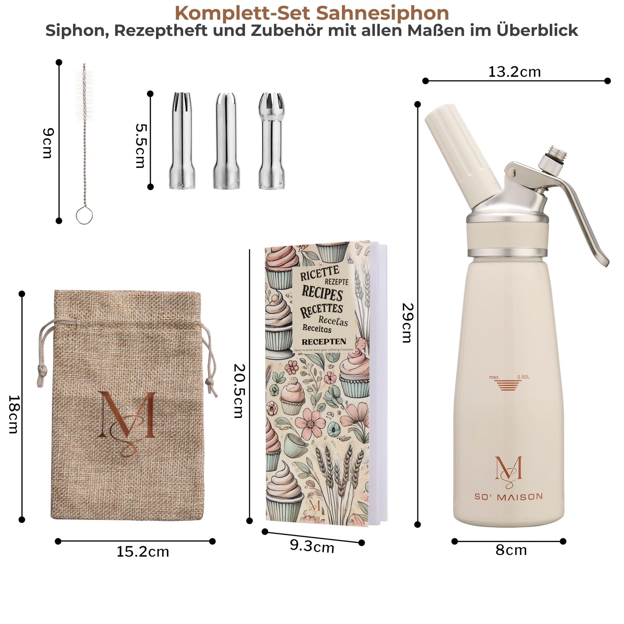 SO’Maison Sahnespender 500 ml – Hochwertiger Sahnesiphon für Schlagsahne, Espuma & Mousse – Vintage Creme Design, Profi Schlagsahnebereiter inkl. Rezeptbuch zum Selbstbefüllen