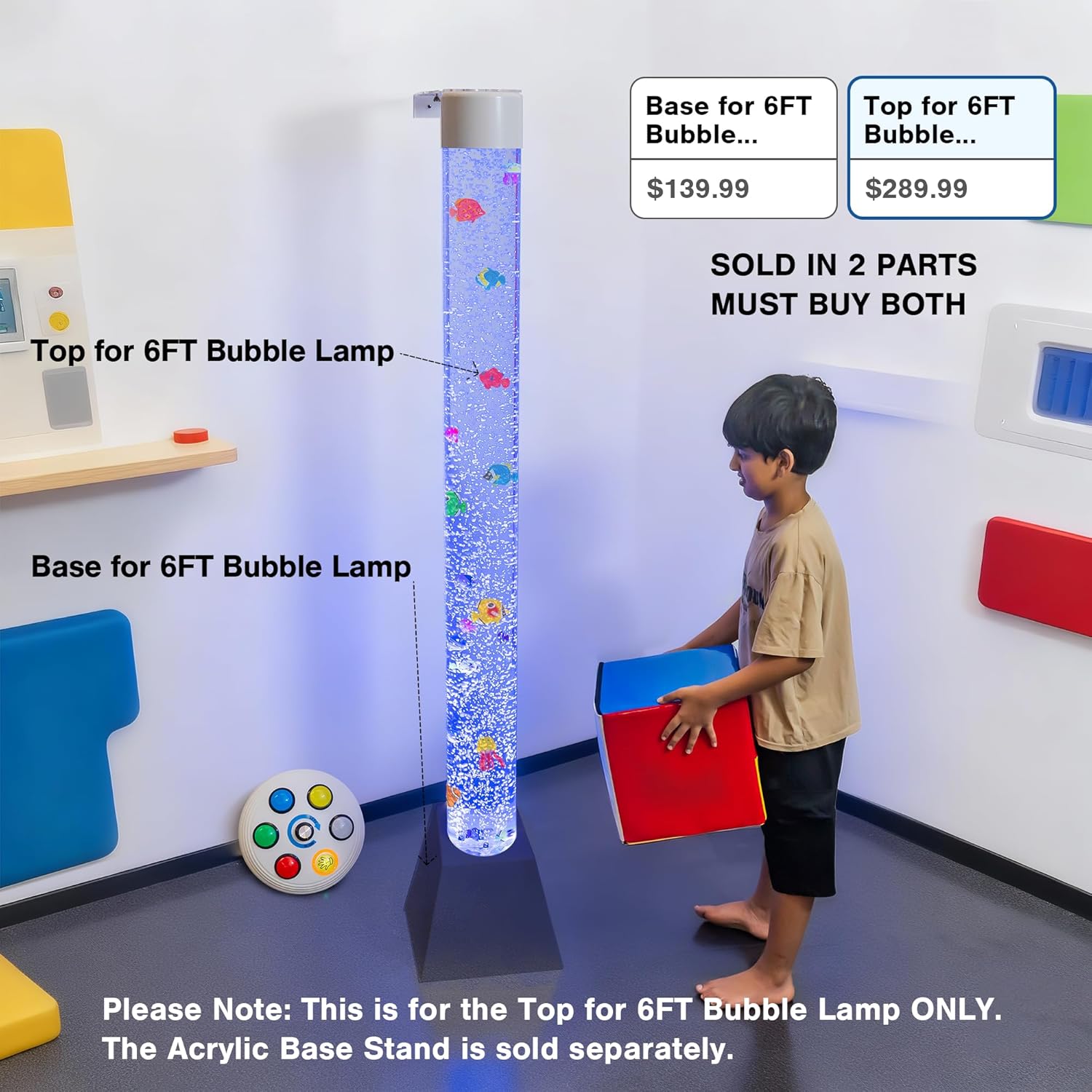 Sensory Bubble Tube Floor Lamp -Wall-Mounted with Acrylic Bracket,App&Remote Control,Compatible with Multiple Controllers,7 Fake Fish,Calming Aquarium for Kids (Top for 6FT Bubble Lamp)