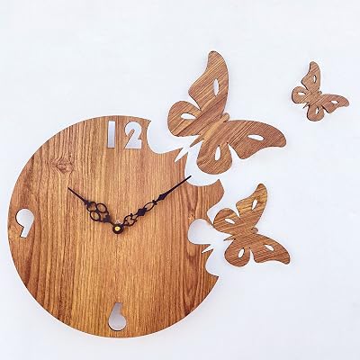 Brown Wall Clocks for Bedroom | Wall Clock for Living Room | Designer Wooden Butterfly Clocks for Home/Wall Decor 10 Inc