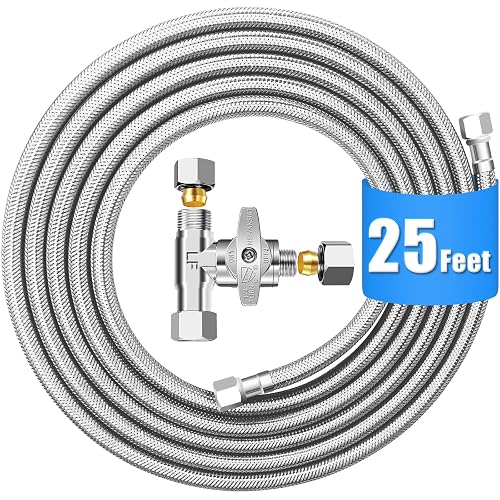 HAOCHEN Fridge Water Line Kit 25FT Tee Stop Valve