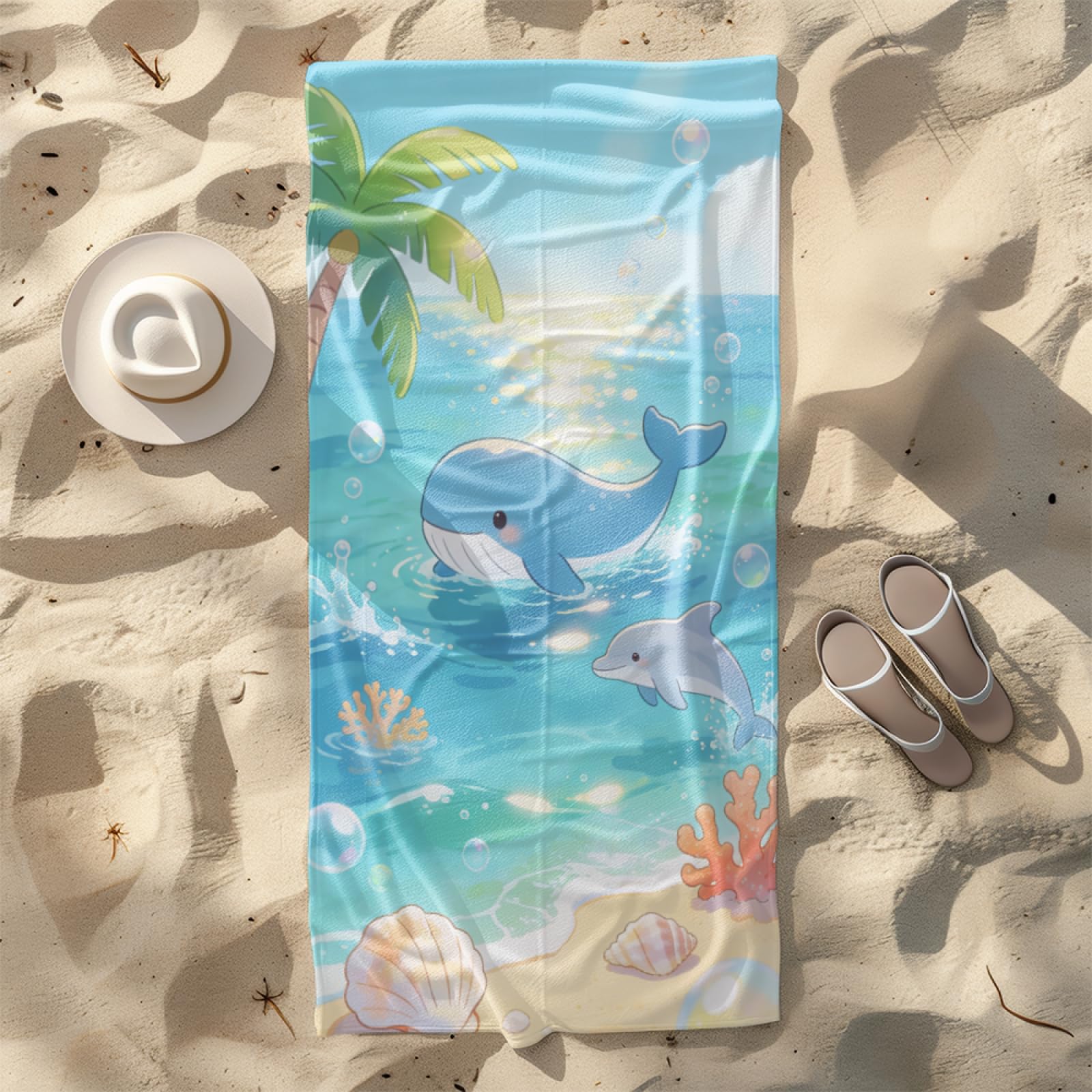 Beach Towels for Adults Extra Large Whale Blue Dolphin Microfibre Quick Dry Towel for Adults,Pool Swimming Travel Towels,Sand-Resistant, Absorbent, Lightweight