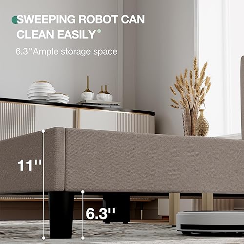 Miniatura 5 de Novilla King Size Bed Frame with Adjustable Headboard Platform King Bed Frame Linen Fabric Upholstered Headboard, No Box Spring Needed, Noise-Free,