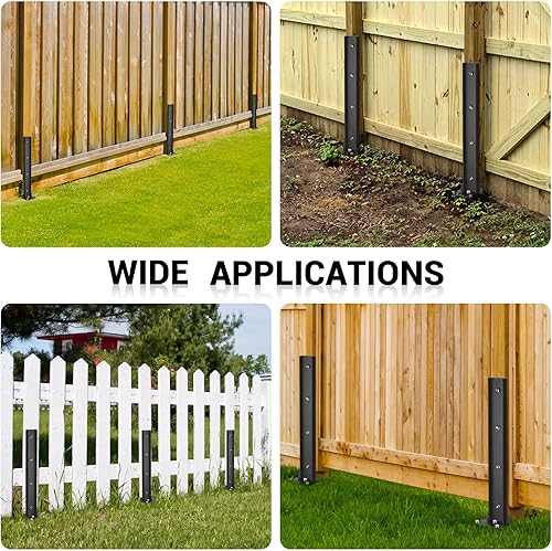 Miniatura 7 de Paquete de 2 estacas de anclaje para postes de valla, estacas de reparación de postes de acero resistente, espiga de tierra para reparar soporte de