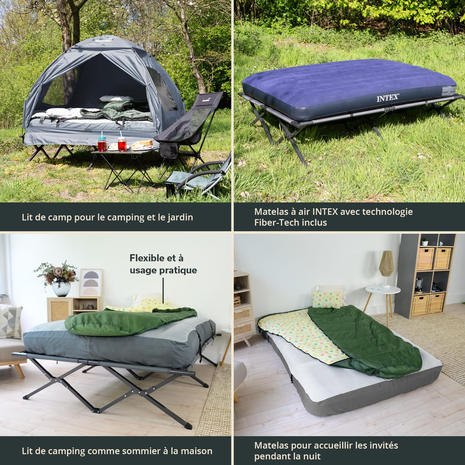 Skandika Haug Lit de Camp Surélevé avec Toit 2 Pers. | Tente-Lit de Camping, Matelas Gonflable, Étanche, d'Extérieur, Max 160 kg | Tente de Pêche 4en1 (Gris avec Sleeper Technology)