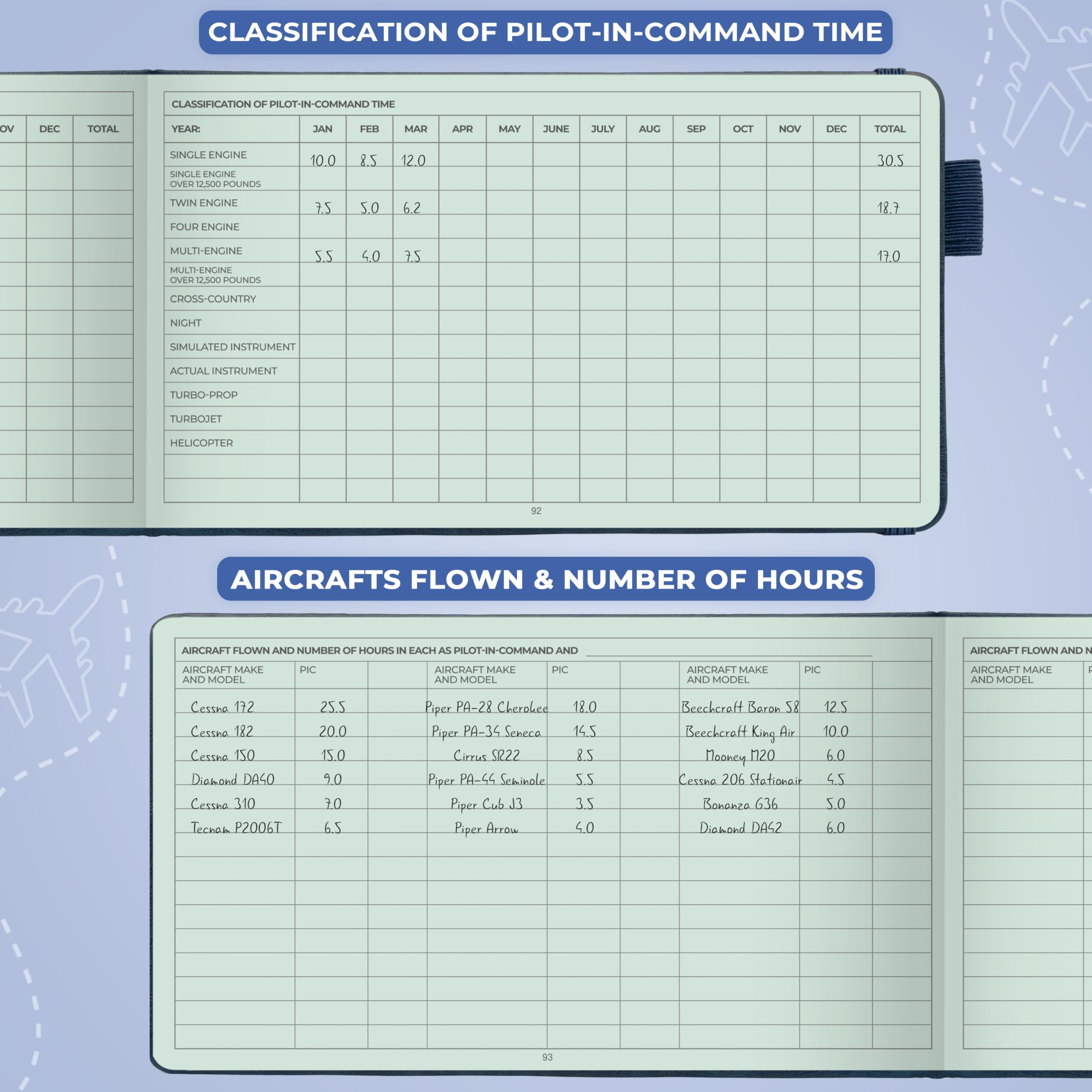 Clever Fox Livre de bord pour pilote – Journal de vol relié pour pilotes professionnels et étudiants – Livre de bord d'avion, cadeaux et équipement d'aviation (Bleu ciel)