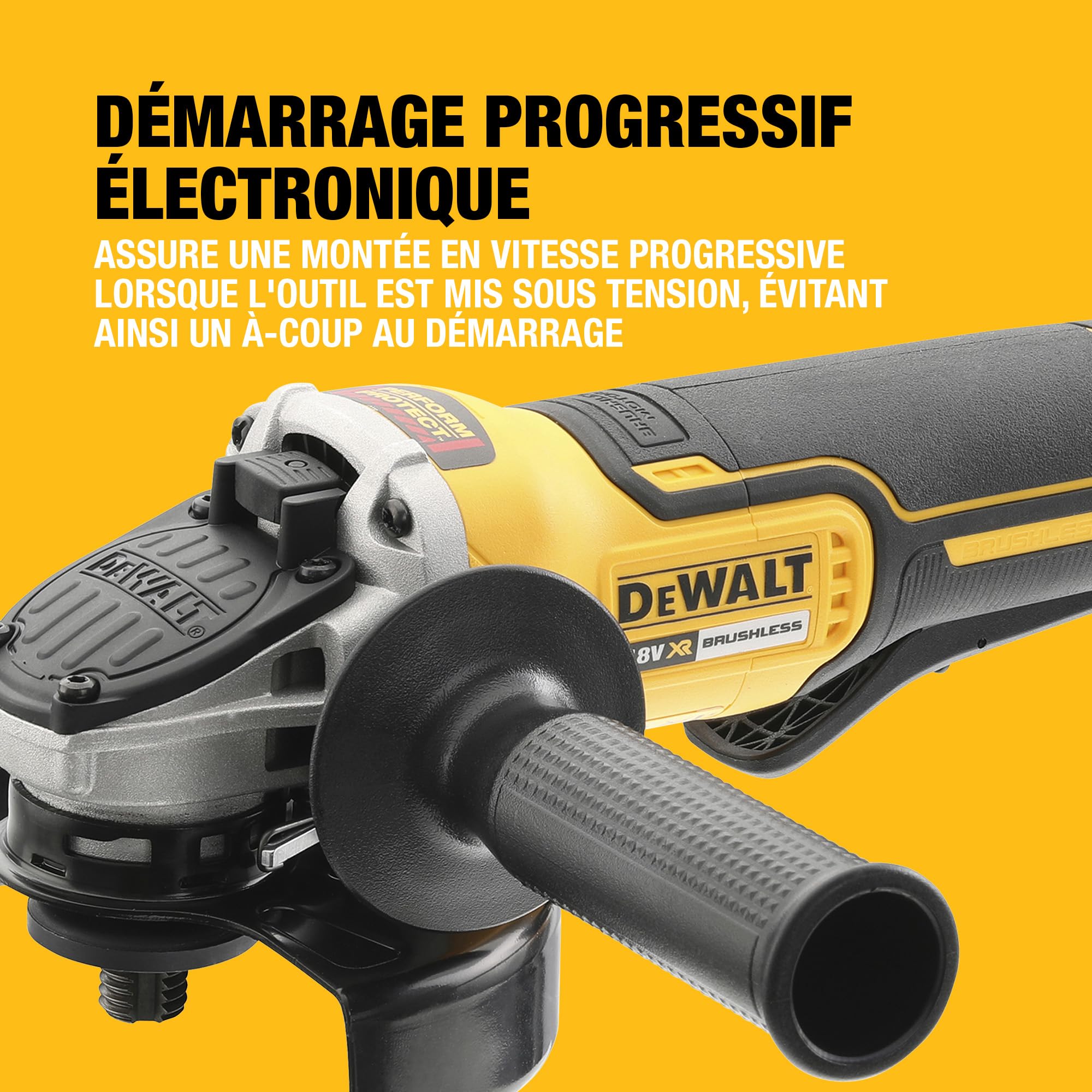DEWALT - Meuleuse d'angle Brushless XR 18V 125mm, à interrupteur à palette, avec poignée latérale et coffret TSTAK, livré sans batterie, DCG406NT-XJ
