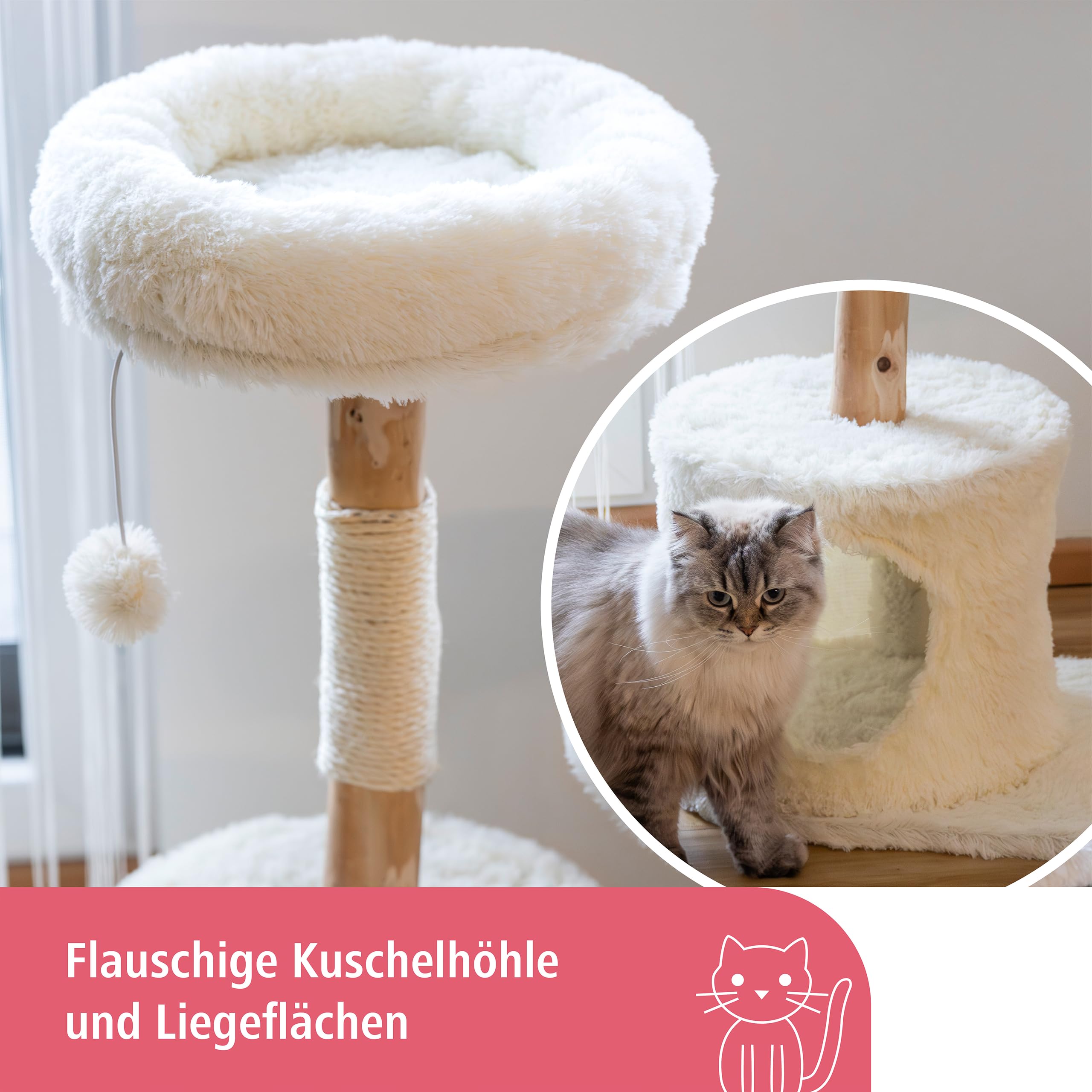 Kerbl Pet Kratzbaum Lucia | Weiß, 90 cm hoch, kompakter Katzenkratzbaum aus Holz mit Kratzbrett für Krallenpflege und Beschäftigung