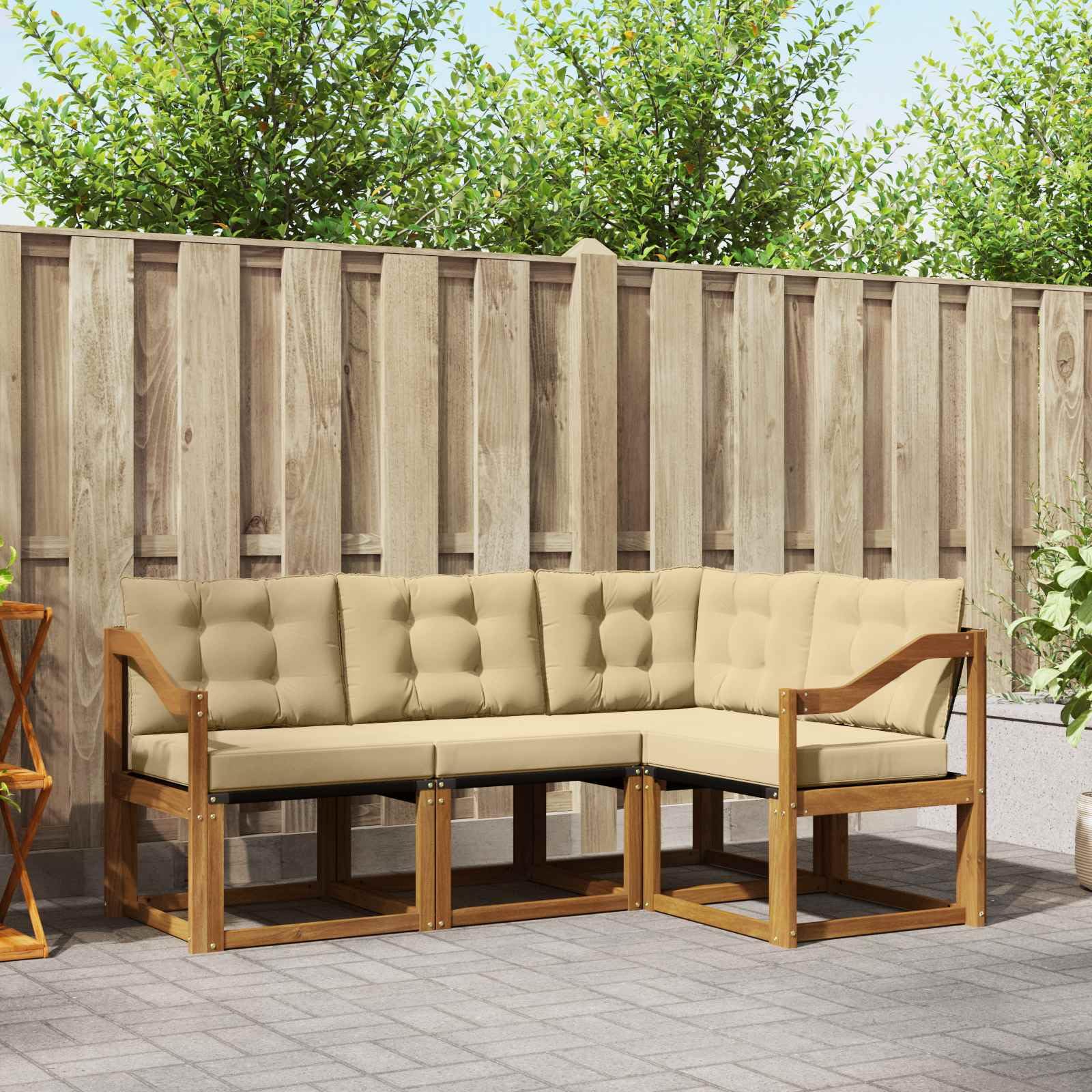 vidaXL Zestaw sof na zewnątrz z poduszką 4 pcs Naturalny i Beżowy, Ogród, nowoczesna sofa na zewnątrz, narożny mebel do patio, wygodne siedzisko na taras, trwały zestaw