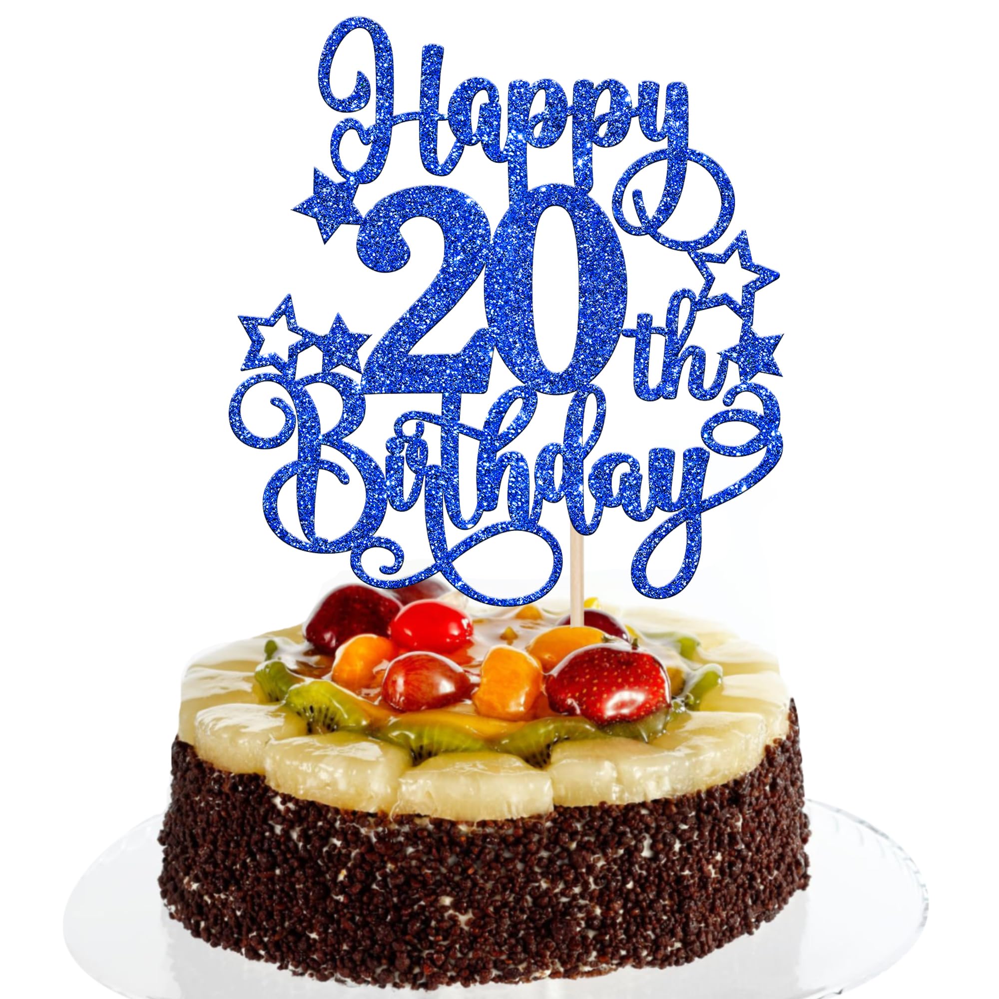 1 PCS Happy 20th Birthday Cake Topper Glitter Cheers to 20 Years Birthday Cake Pick Hello 20 Fabulous Cake Decoration for Happy 20th Birthday