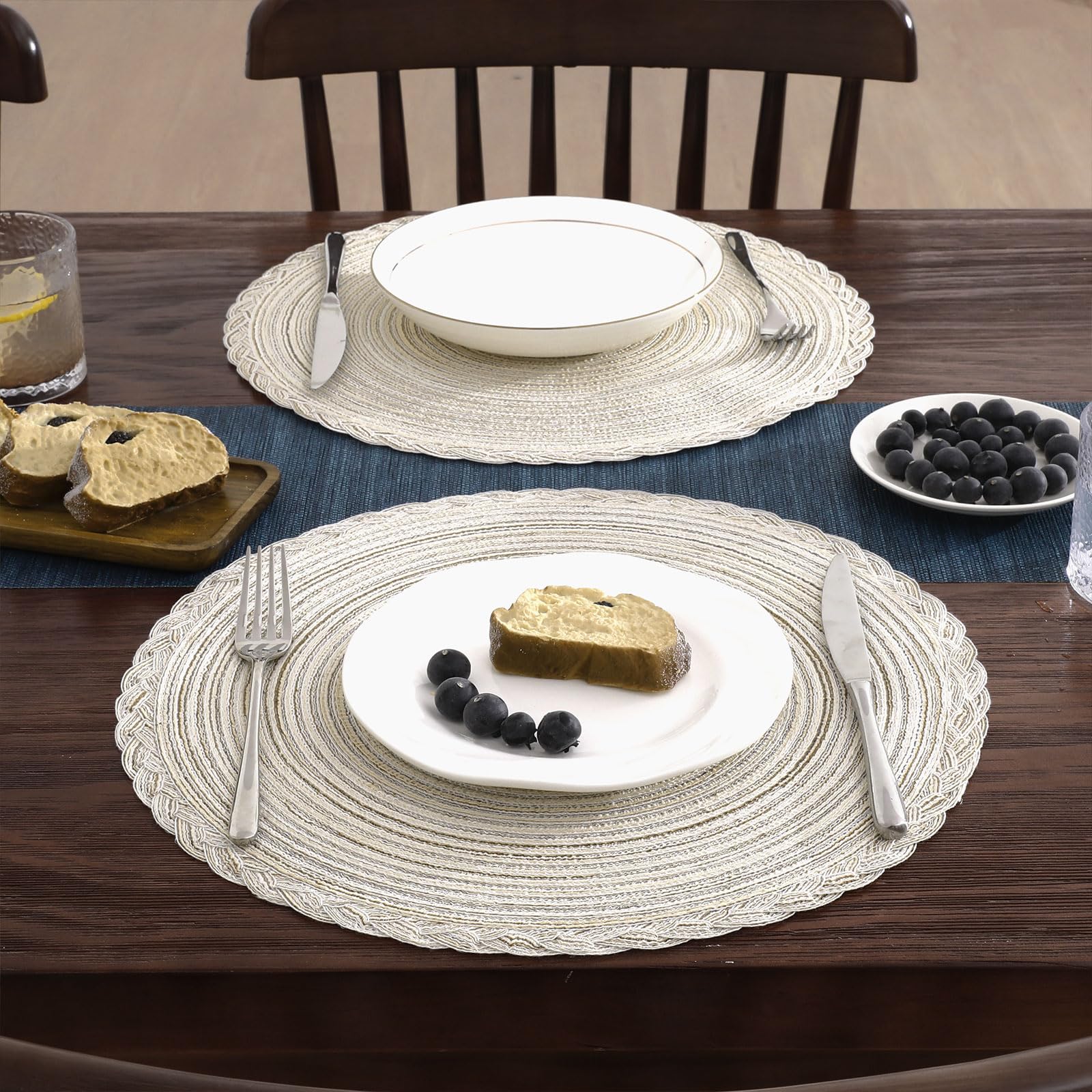 Lot de 6 sets de table ronds tissés en coton pour table de salle