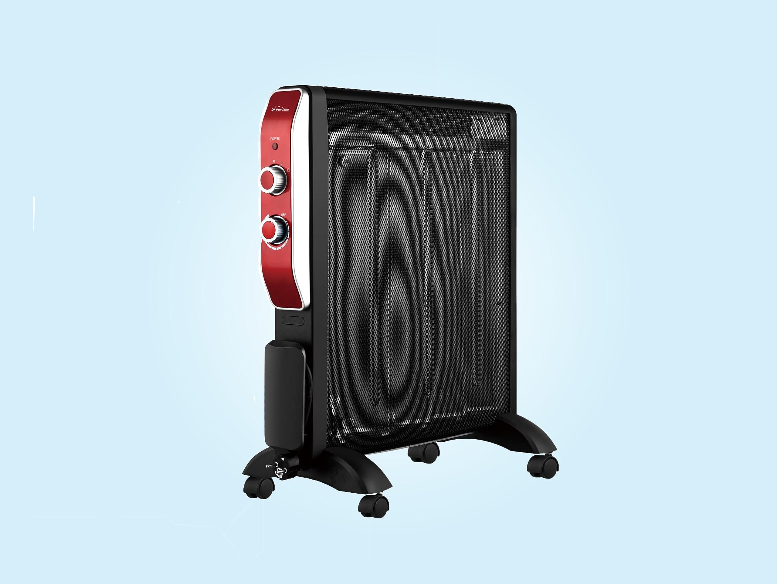 PURLINE | Radiador Eléctrico de Mica de Bajo Consumo (2000W) en Negro - Radiador Eléctrico Termostato, Protección y Ruedas