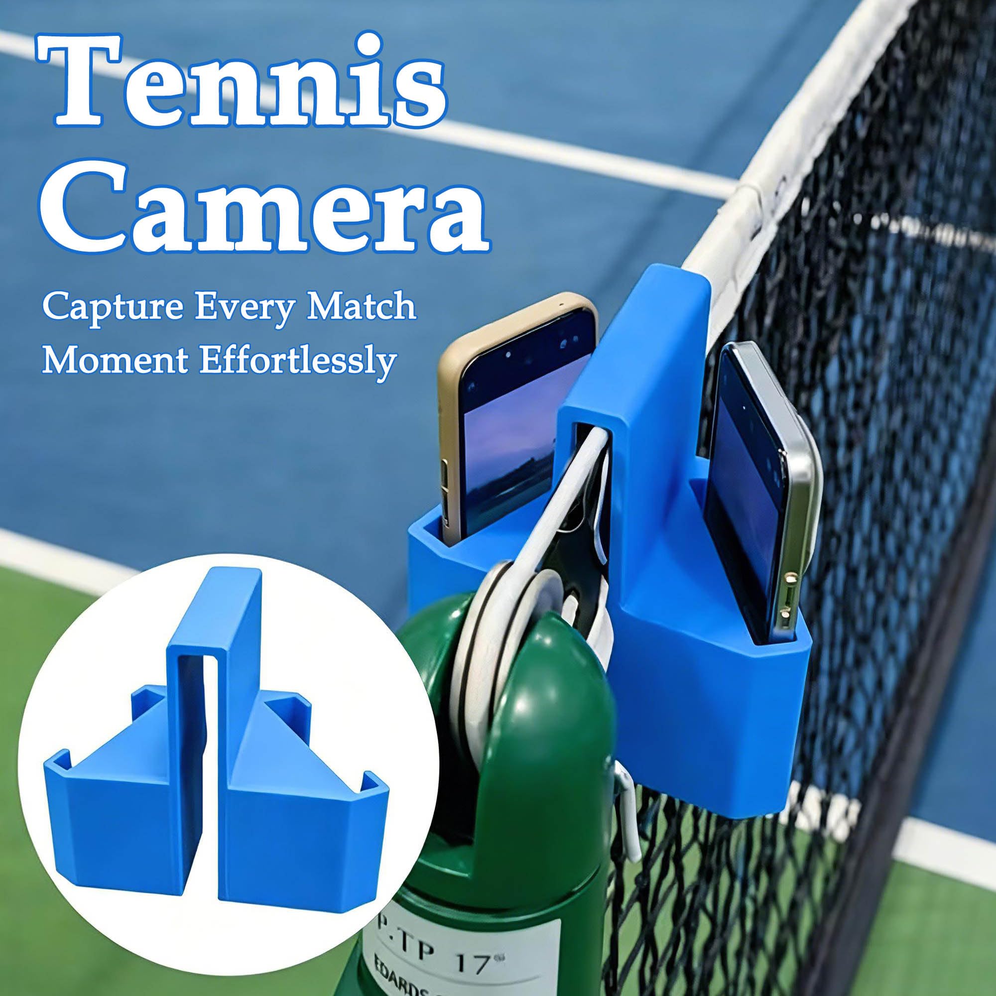 CHENNAN Supporto per cellulare con rete da tennis, supporto per cellulare con stampa 3D, compatibile con due smartphone, ideale per l'allenamento di tennis, pickleball, pallavolo