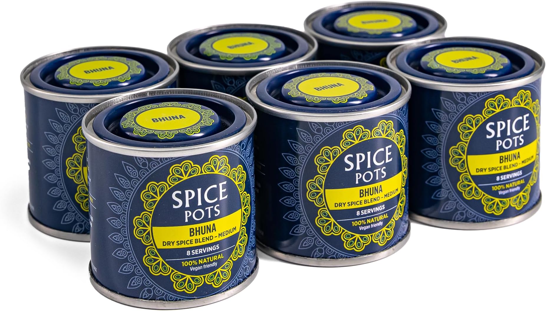 Bhuna Curry Powder by Spice Pots - 100% Natural Ingredients - Gluten Free & Vegan Indian Curry Powder - Dry Spice Mix For Fish, Chicken & Vegetarian Dishes (Medium Heat) - 6 x 40g Pots (8 Servings)