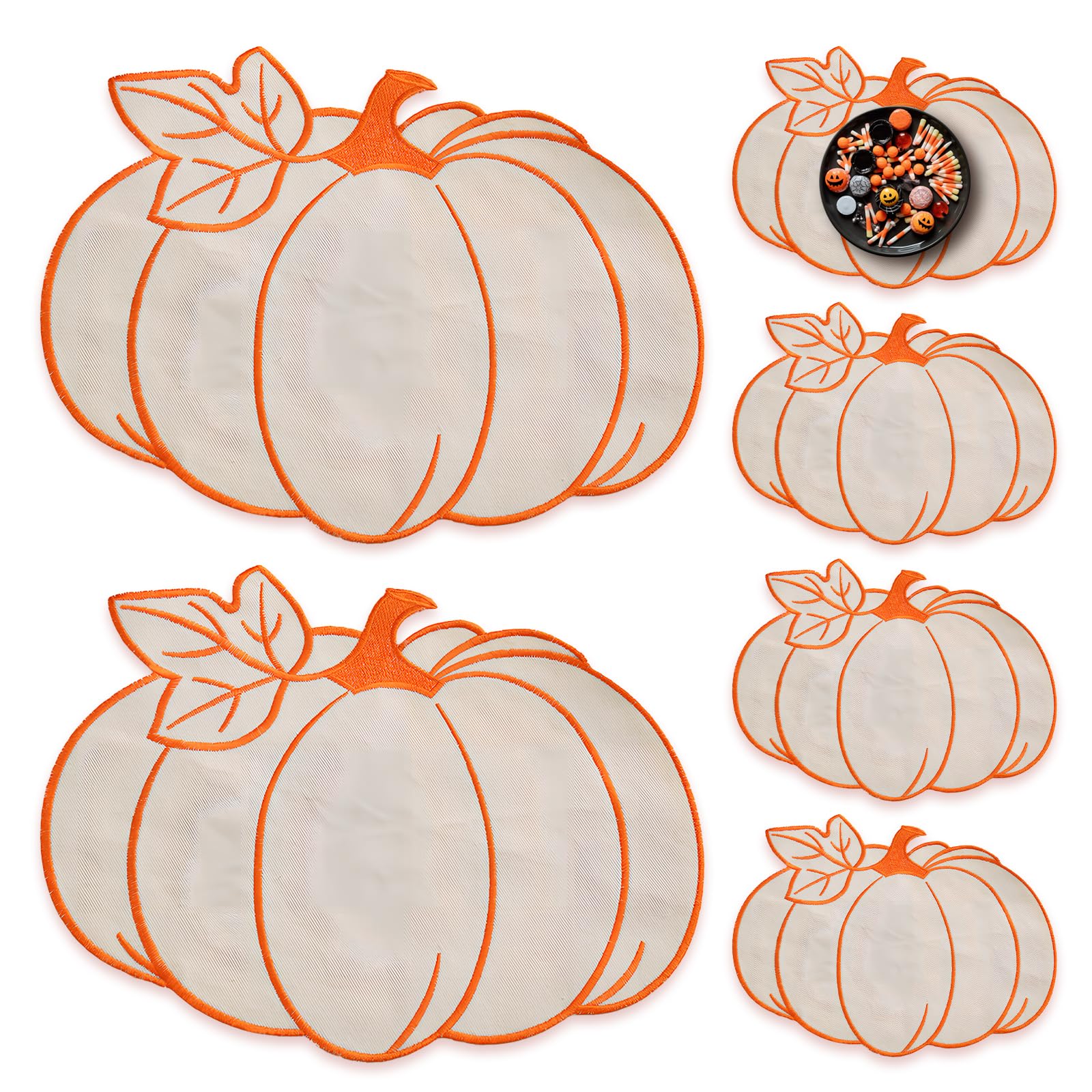 AstraGlam 6 Placemats, Autumn Pumpkin Placemats Washable and Waterproof, Orange Table Mats for Autumn, Thanksgiving, Halloween, Party, Kitchen and Dining Room, 38 x 42 cm