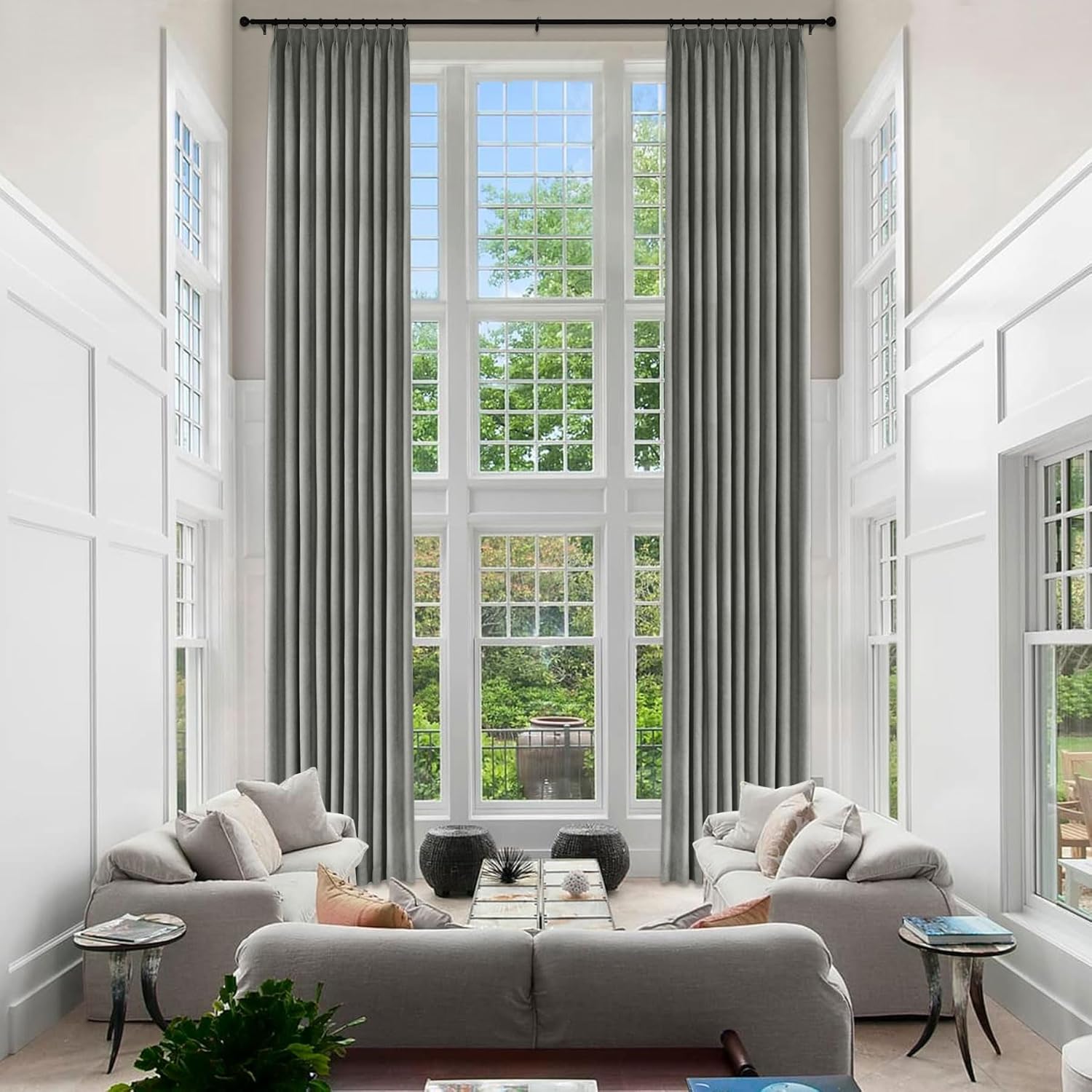 Fcosie Rock Grey 13ft Extra Tall Chenille Ceiling to Floor Curtains, 52" Wide Pinch Pleated Full Blackout Drapery for Traverse Rod, Extra Long 100% Room Darkening Drapes (52" W by 156" L, 2 Panels)