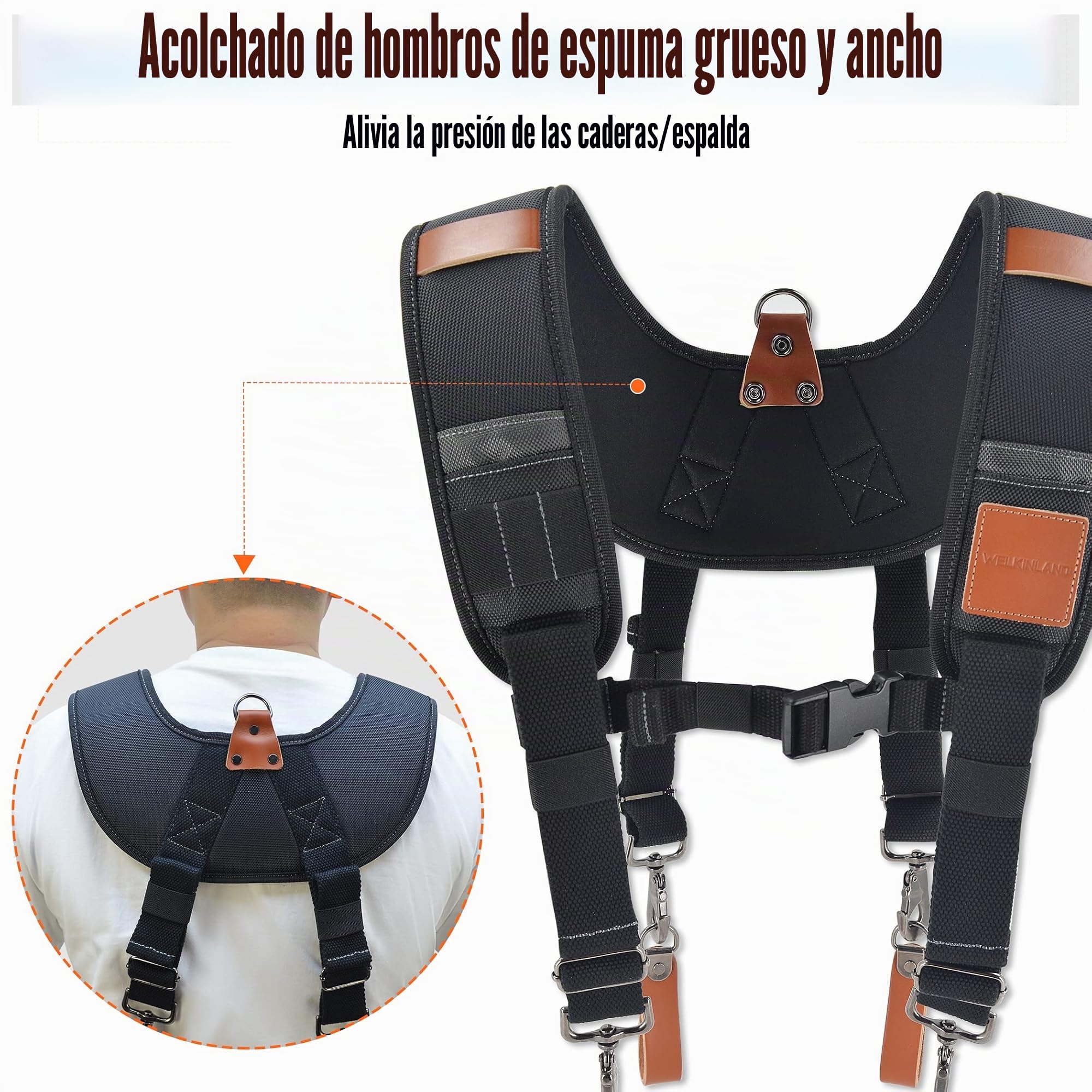 WELKINLAND Tirantes de cinturón de herramientas de cuero resistente, Tirantes para bolsa de herramientas de carpintero, Tirantes de cuero para cinturón de herramientas, Cinturón de herramientas para