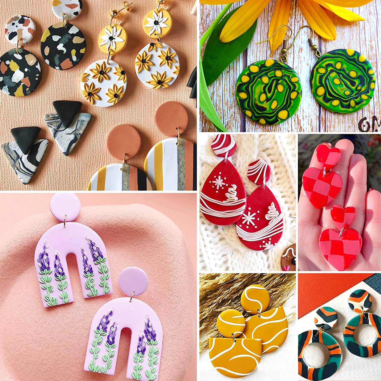 Creperture Juego de Arcilla Polimérica 142 Piezas de Kits de Fabricación de Aretes de Arcilla con 24 Formas Diferentes Accesorios de Aretes para Joyería de Arcilla Polimérica y Aretes Color Azu