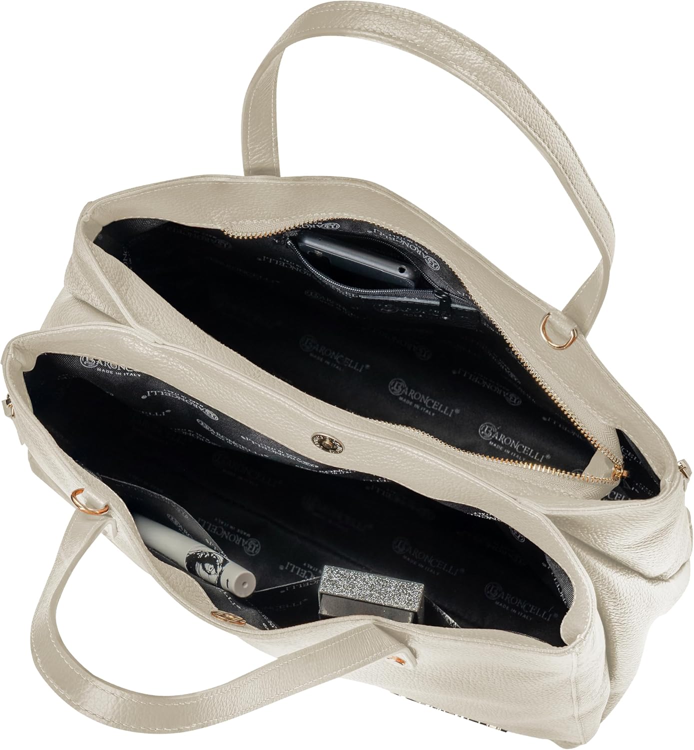 Baroncelli Large Leather Tote Bag Genuine Italian Pebbled Leather Designed and Made in Italy - Image 4