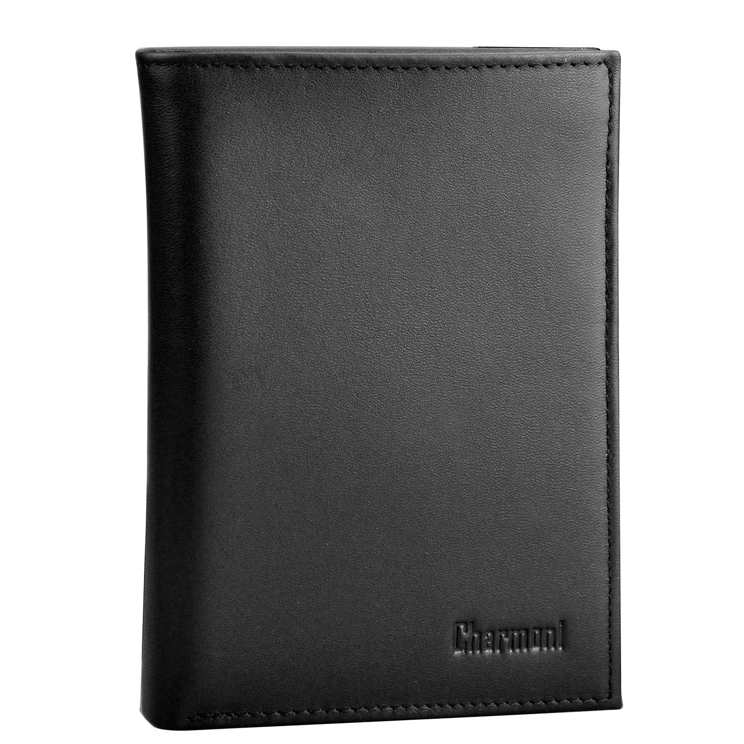 Charmoni - Max - Grand Portefeuille - Portefeuille Homme - Anti piratage Protection RFID Blocage - 4 Volets - Cuir Vachette - 22 Carte Bleu - Rangement complèt (Cuir Vachette, Noir)