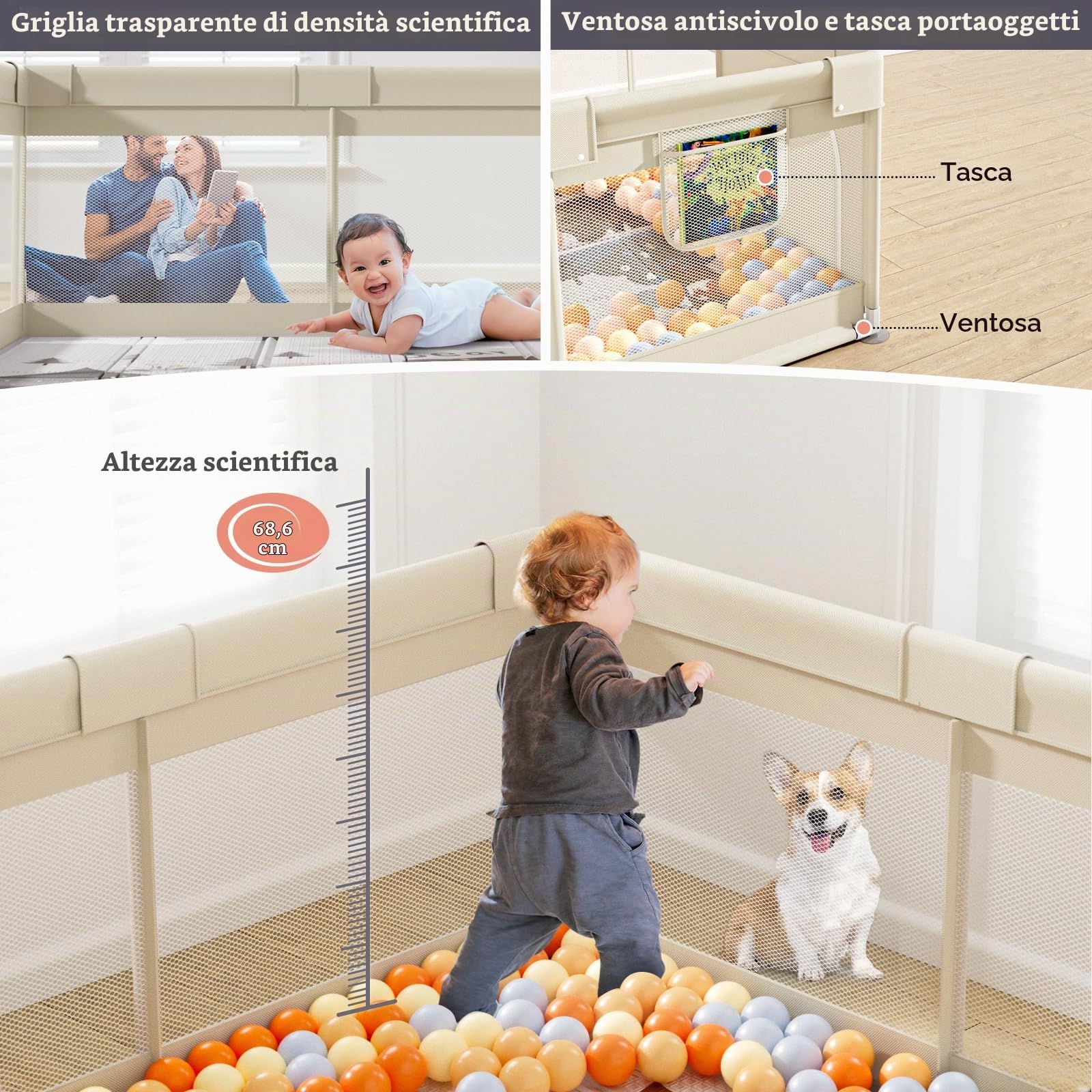 Recinto gioco bebè 120x120 con tappeto e materasso domestico | Box gioco per bebè 120x120 cm con tappeto incluso, ampio spazio domestico, facile da pulire e riporre